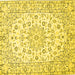 Square Machine Washable Medallion Yellow Traditional Rug, wshtr730yw