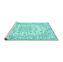 Sideview of Machine Washable Medallion Turquoise Traditional Area Rugs, wshtr730turq
