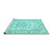 Sideview of Machine Washable Medallion Turquoise Traditional Area Rugs, wshtr730turq