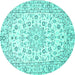 Round Machine Washable Medallion Turquoise Traditional Area Rugs, wshtr730turq