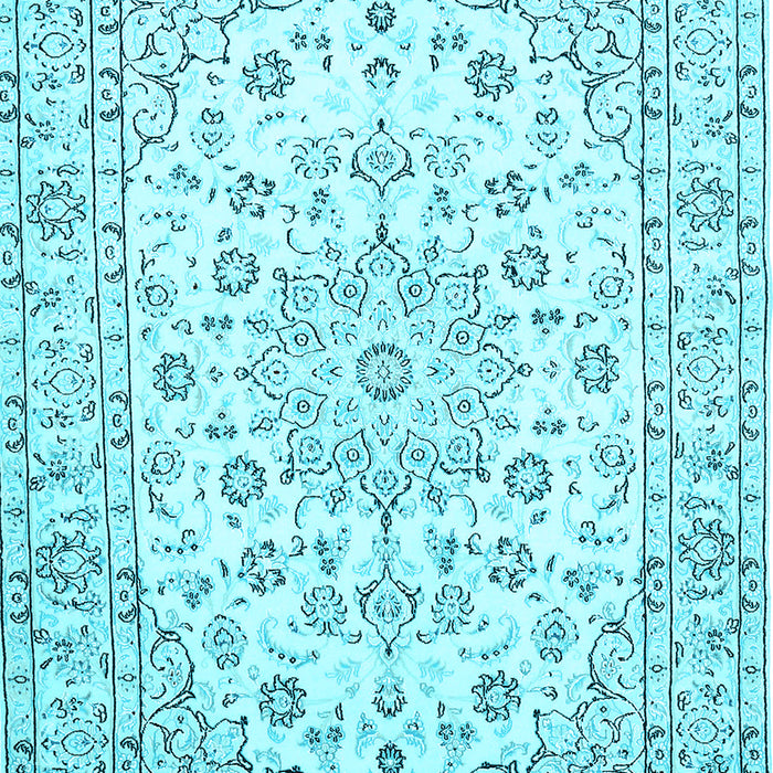 Machine Washable Medallion Light Blue Traditional Rug, wshtr730lblu