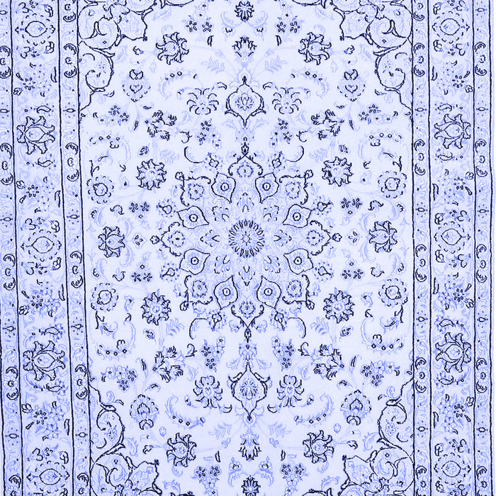 Machine Washable Medallion Blue Traditional Rug, wshtr730blu