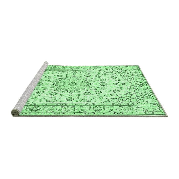 Sideview of Machine Washable Medallion Emerald Green Traditional Area Rugs, wshtr730emgrn