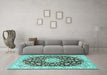 Machine Washable Medallion Turquoise Traditional Area Rugs in a Living Room,, wshtr731turq