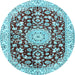 Round Machine Washable Medallion Light Blue Traditional Rug, wshtr731lblu