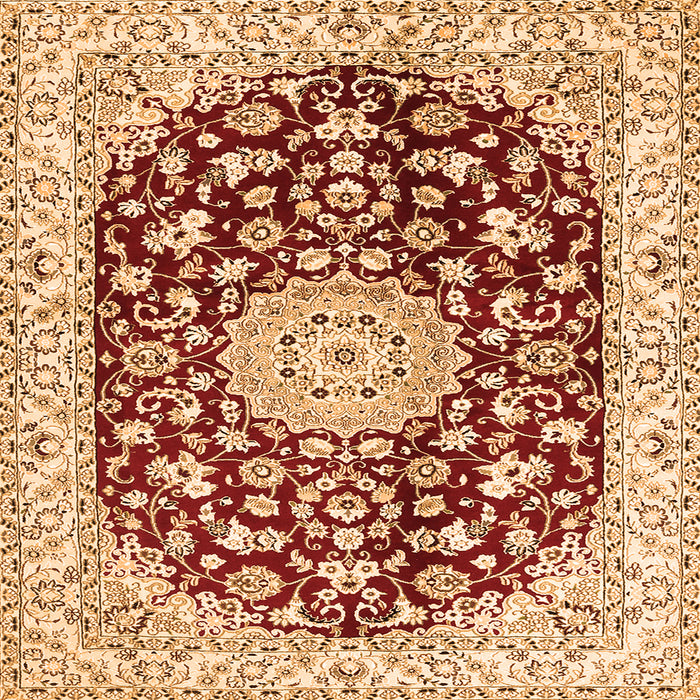Round Machine Washable Medallion Orange Traditional Area Rugs, wshtr731org