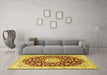 Machine Washable Medallion Yellow Traditional Rug in a Living Room, wshtr731yw