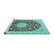 Sideview of Machine Washable Medallion Turquoise Traditional Area Rugs, wshtr731turq