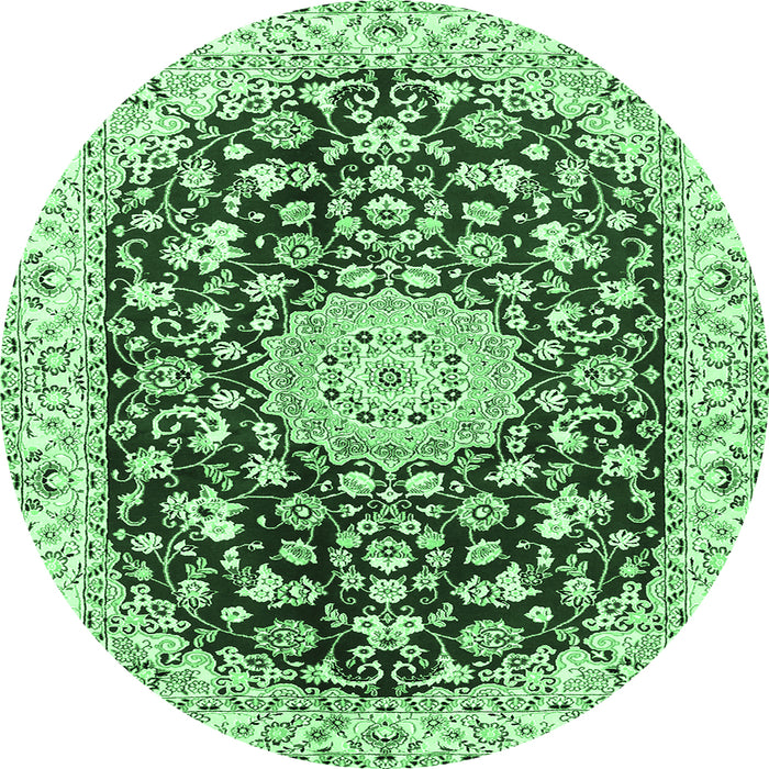Round Machine Washable Medallion Emerald Green Traditional Area Rugs, wshtr731emgrn