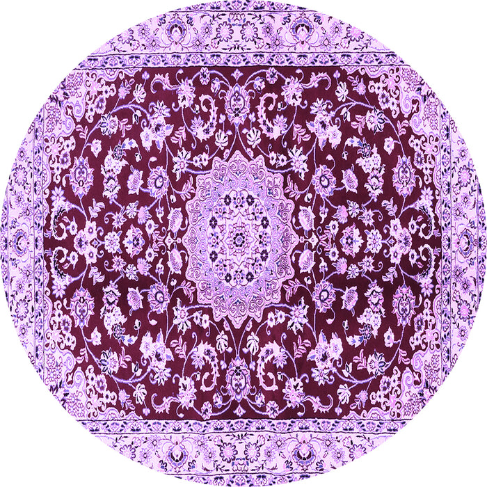Round Machine Washable Medallion Purple Traditional Area Rugs, wshtr731pur