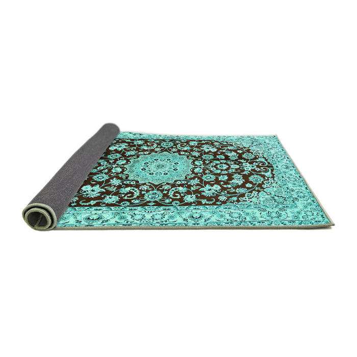 Sideview of Medallion Turquoise Traditional Rug, tr731turq
