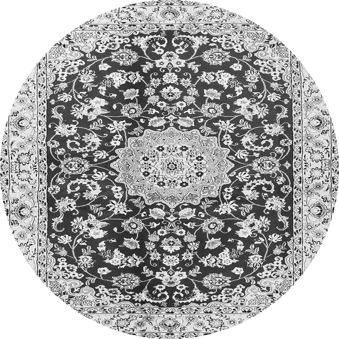 Machine Washable Medallion Gray Traditional Rug, wshtr731gry