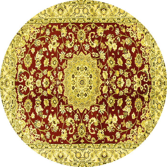 Round Medallion Yellow Traditional Rug, tr731yw