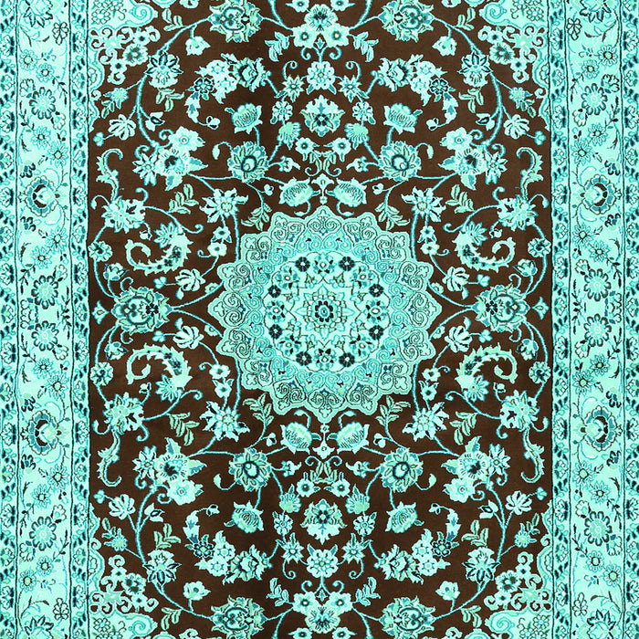 Machine Washable Medallion Turquoise Traditional Area Rugs, wshtr731turq