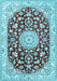 Machine Washable Medallion Light Blue Traditional Rug, wshtr731lblu