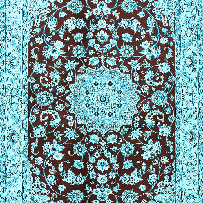 Machine Washable Medallion Light Blue Traditional Rug, wshtr731lblu