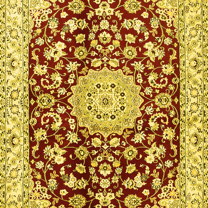 Machine Washable Medallion Yellow Traditional Rug, wshtr731yw