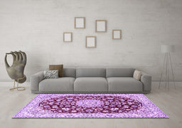 Machine Washable Medallion Purple Traditional Area Rugs in a Living Room, wshtr731pur