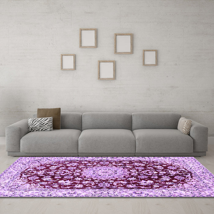 Machine Washable Medallion Purple Traditional Area Rugs in a Living Room, wshtr731pur