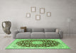 Machine Washable Medallion Green Traditional Area Rugs in a Living Room,, wshtr731grn