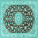 Square Machine Washable Medallion Turquoise Traditional Area Rugs, wshtr731turq