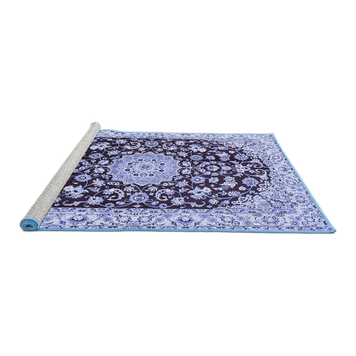 Sideview of Machine Washable Medallion Blue Traditional Rug, wshtr731blu