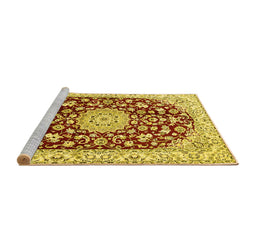 Sideview of Machine Washable Medallion Yellow Traditional Rug, wshtr731yw