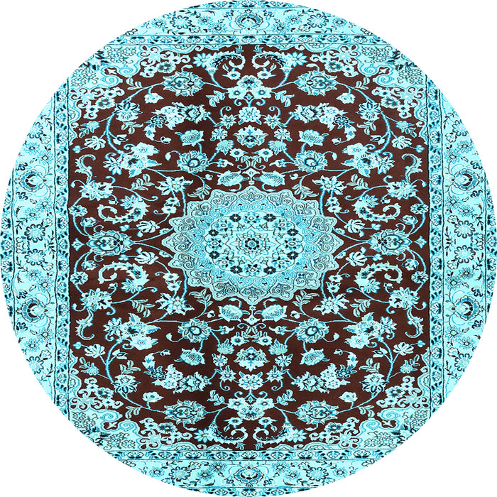 Round Medallion Light Blue Traditional Rug, tr731lblu