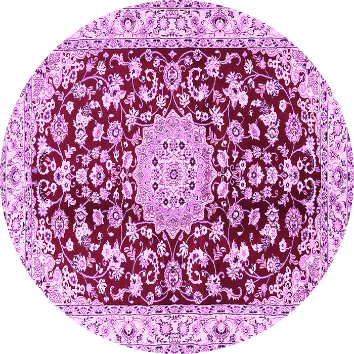 Round Machine Washable Medallion Pink Traditional Rug, wshtr731pnk