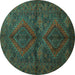 Round Machine Washable Persian Turquoise Traditional Area Rugs, wshtr732turq