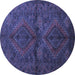 Round Machine Washable Persian Blue Traditional Rug, wshtr732blu