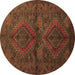 Round Persian Brown Traditional Rug, tr732brn