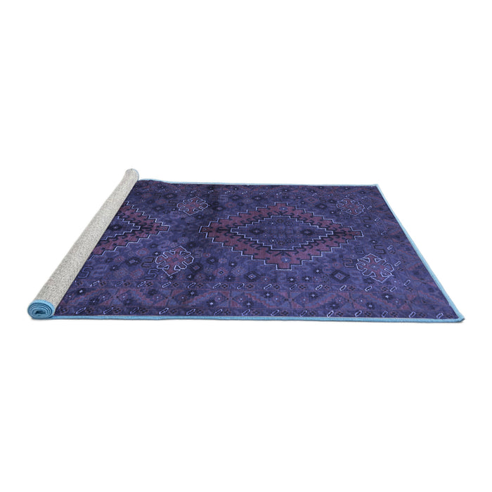 Sideview of Machine Washable Persian Blue Traditional Rug, wshtr732blu