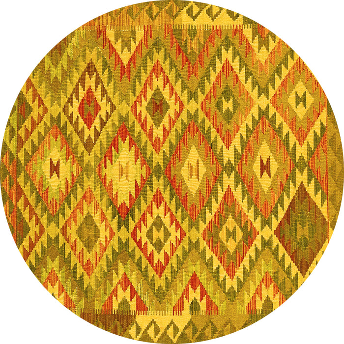 Round Machine Washable Southwestern Yellow Country Rug, wshtr733yw