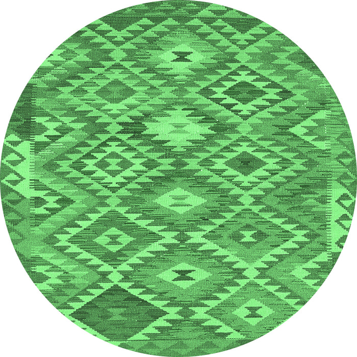 Round Machine Washable Southwestern Emerald Green Country Area Rugs, wshtr733emgrn