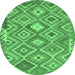 Round Southwestern Emerald Green Country Rug, tr733emgrn