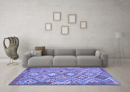 Machine Washable Southwestern Blue Country Rug in a Living Room, wshtr733blu
