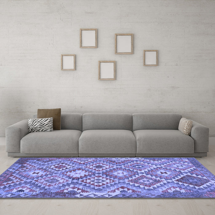 Machine Washable Southwestern Blue Country Rug in a Living Room, wshtr733blu