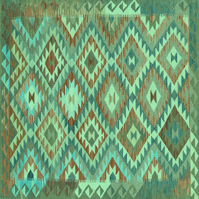 Square Machine Washable Southwestern Turquoise Country Area Rugs, wshtr733turq