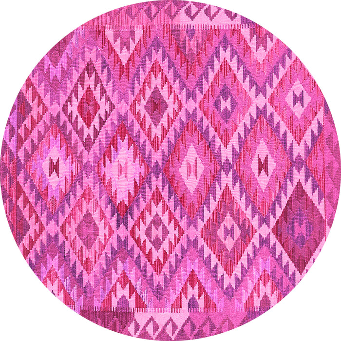 Round Machine Washable Southwestern Pink Country Rug, wshtr733pnk