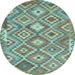 Round Southwestern Light Blue Country Rug, tr733lblu