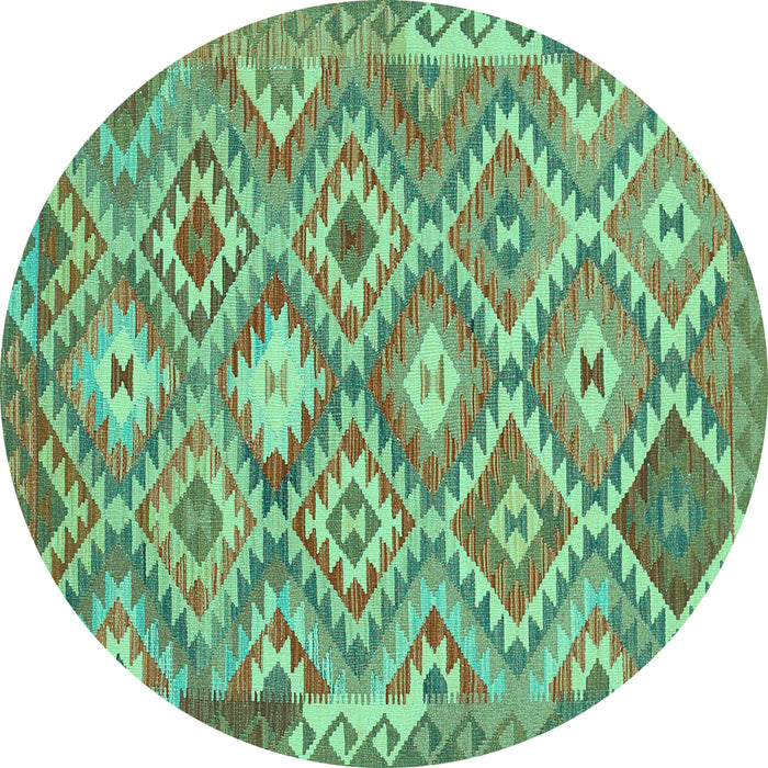 Round Machine Washable Southwestern Turquoise Country Area Rugs, wshtr733turq