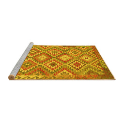 Sideview of Machine Washable Southwestern Yellow Country Rug, wshtr733yw