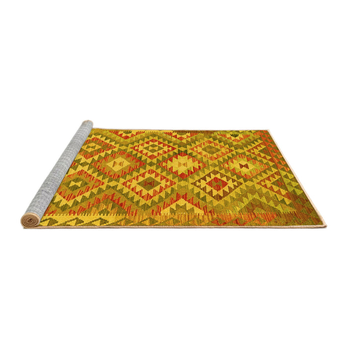 Sideview of Machine Washable Southwestern Yellow Country Rug, wshtr733yw