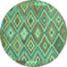 Round Southwestern Turquoise Country Rug, tr733turq