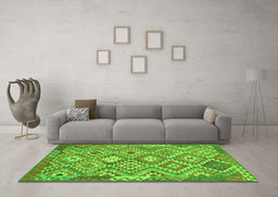 Machine Washable Southwestern Green Country Area Rugs in a Living Room,, wshtr733grn