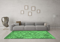 Machine Washable Southwestern Emerald Green Country Area Rugs in a Living Room,, wshtr733emgrn