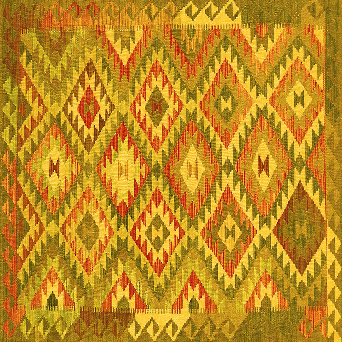 Square Machine Washable Southwestern Yellow Country Rug, wshtr733yw