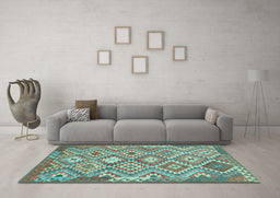 Machine Washable Southwestern Light Blue Country Rug in a Living Room, wshtr733lblu