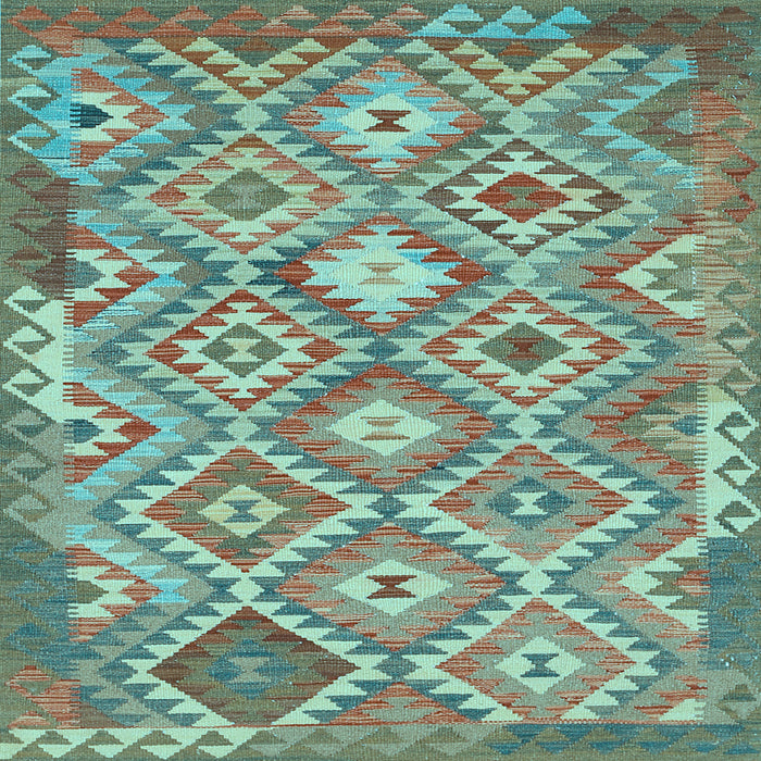 Square Machine Washable Southwestern Light Blue Country Rug, wshtr733lblu